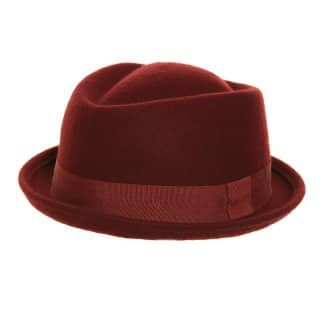 H116-Adults unisex felt pork pie diamond crown Wholesale adults unisex wool felt pork pie with diamond crown in red