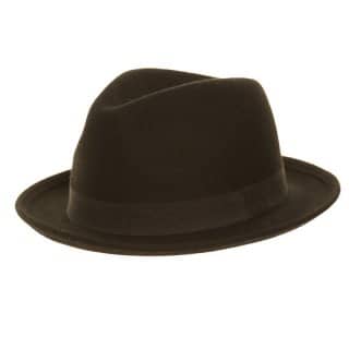 H117-Adults unisex black felt trilby with ribbon band Wholesale adults unisex black felt trilby with ribbon band