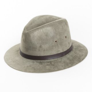 Wholesale unisex grey faux suede fedora with faux leather band