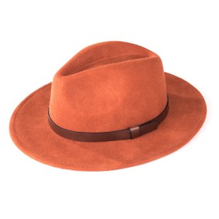 Wholesale ladies orange wool felt fedora with faux leather band