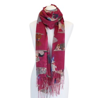 LS155 - PK12 LADIES FUCHSIA/LILAC MIX DOG PRINT SCARF