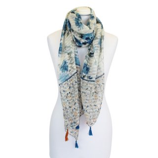 LS167 -PK12 LADIES BLUE/PINK FLOWER REVERSIBLE SCARF