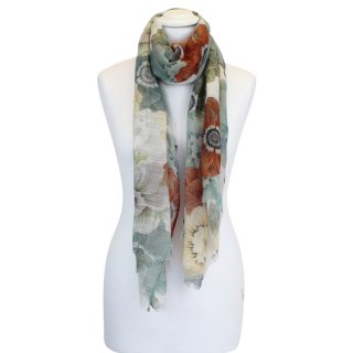 LS170 -PK12 LADIES BLUE/ORANGE FLOWER PRINTS SCARF