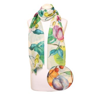 LS182 -PK12 LADIES LIGHT WEIGHT FRUIT PRINT SCARF