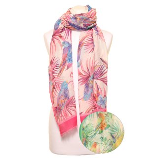 LS184 -PK12 LADIES LIGHT WEIGHT PARROT PRINT SCARF