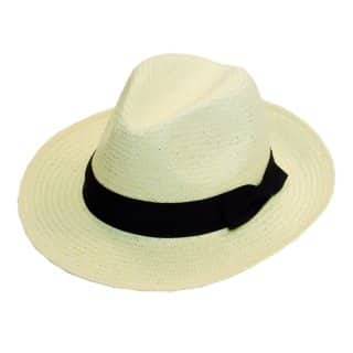 Wholesale plain straw fedora with black band for men