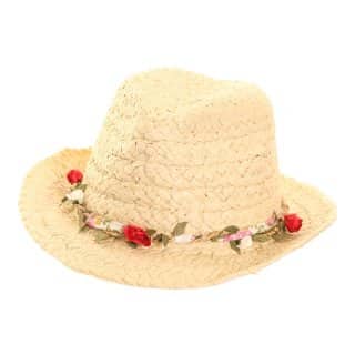 S169 - LADIES STRAW TRILBY WITH ROSE TRIM