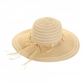 S178 - LADIES RIBBED STRAW HAT WITH BUTTON BAND