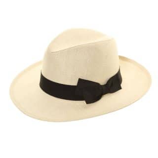 Wholesale ladies straw fedora with black band and bow