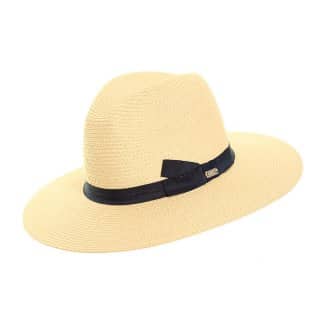 S248-Womens straw fedora with coloured band