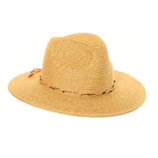 S253-Womens straw fedora with bead band Wholesale womens dark natural straw fedora with bead band