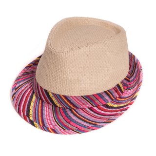 S271-Ladies straw trilby with aztec print Wholesale ladies straw trilby with aztec print on brim