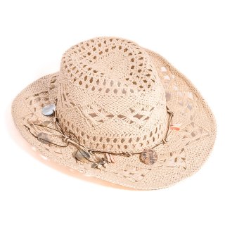 Wholesale ladies beige straw cowboy hat with shell band