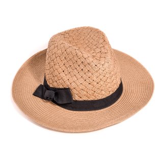 S285- ADULTS UNISEX STRAW FEDORA WITH RIBBON BAND