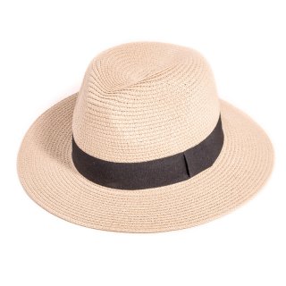 S295-Ladies straw fedora with black band