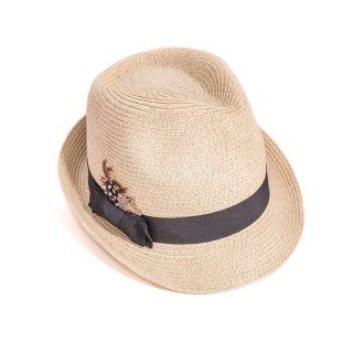 S298-Adults unisex straw trilby with detail band Wholesale adults unisex beige straw trilby with detail band