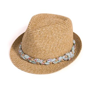 S302-Ladies straw trilby hat with plait band Wholesale ladies brown straw trilby with plait band