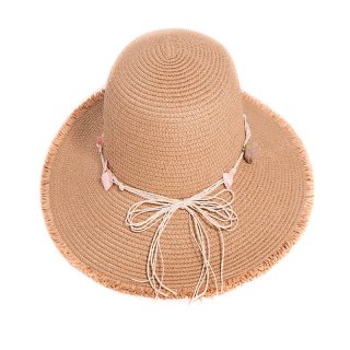S314-Ladies straw wide brim hat with detail band