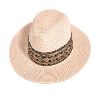 S320-Ladies straw fedora hat with mirrored band Wholesale ladies straw fedora hat with mirrored band