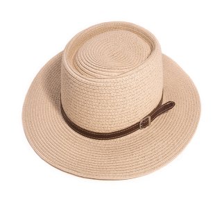 S327-Adults unisex wide brim straw hat with faux leather Wholesale adults unisex wide brim straw hat with faux leather