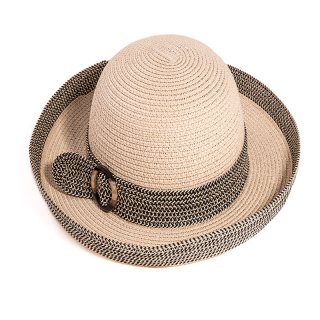 S332-Ladies straw hat with turn up brim and buckle band Bulk ladies straw hat with turn up brim and buckle band