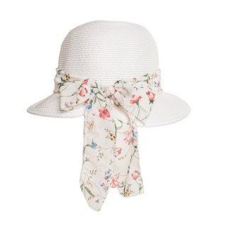 S340-Ladies straw hat with floral band Straw hat for ladies with floral white scarf band available for wholesale purchase
