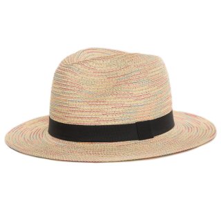 S346-Ladies multi coloured straw fedora hat Wholesale ladies multi coloured straw fedora hat with black band