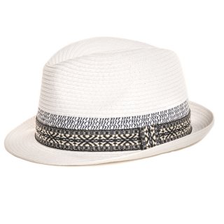 S352-Mens straw trilby with detail band Mens bulk white straw trilby with detail band