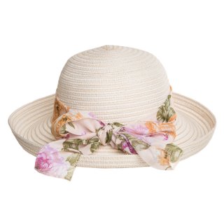 S358-Ladies straw hat with turn up brim with scarf band