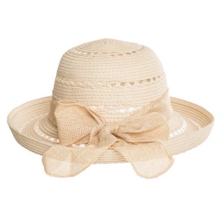 S359-Ladies straw hat with turn up brim with band and bow Wholesale ladies straw hat featuring turn up brim with band and bow