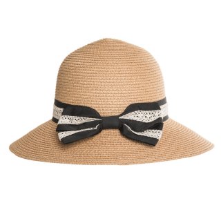 S365-Ladies straw hat with detail bow/band Bulk ladies beige straw hat with detail bow and band