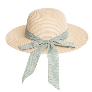 S367-Ladies wide brim straw with pinstripe scarf band Wholesale ladies wide brim straw with pinstripe green scarf band