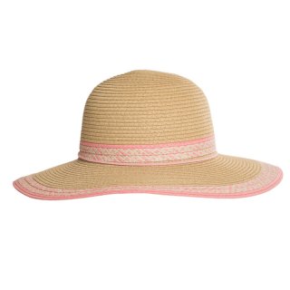 S369-Ladies straw wide brim hat patterned band and brim
