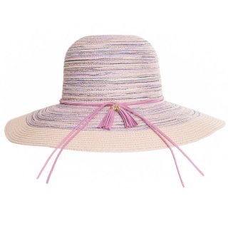 S372-Ladies wide brim coloured straw hat with tassel band Ladies wide brim pink coloured straw hat with tassel band available for wholesale purchase from hat supplier