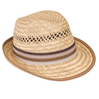S376-Mens straw trilby with stripe band Wholesale mens straw trilby with brown striped band