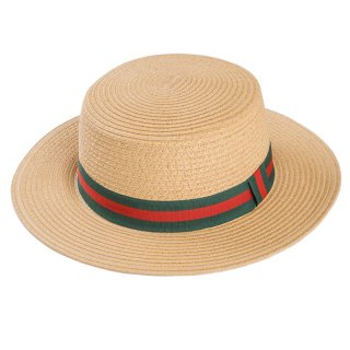 S384-Ladies straw boater hat with ribbon band Wholesale ladies straw boater hat with purple band