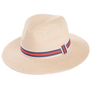 S385-Adults unisex straw fedora hat with ribbon band Wholesale adults unisex straw fedora with red and white ribbon band
