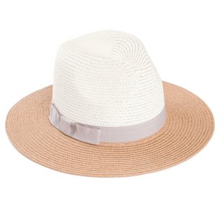 S388-Ladies straw fedora hat with ribbon band Wholesale ladies straw fedora hat with grey band