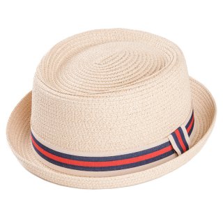 Wholesale adults unisex straw porkpie with red striped ribbon band