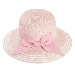 S398-Ladies wide brim straw hat with large bow Wholesale ladies wide brim straw hat with large pink bow