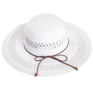 S401-Ladies wide brim straw hat Wholesale ladies wide brim straw hat with tassle band in white