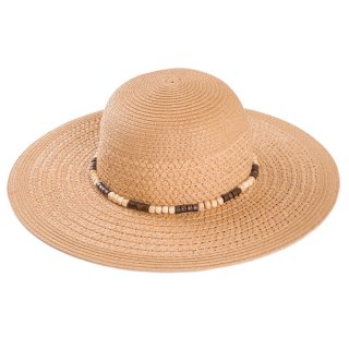 S402-Ladies wide brim straw hat with detail band Wholesale ladies wide brim straw hat with detailed band in dark natural colours