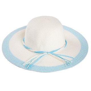 S403-Ladies wide brim straw colour block hat Wholesale ladies wide brim straw navy colour block hat with inside adjuster