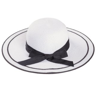S405-Ladies wide brim straw hat with ribbon band Wholesale ladies white wide brim straw hat with black ribbon band