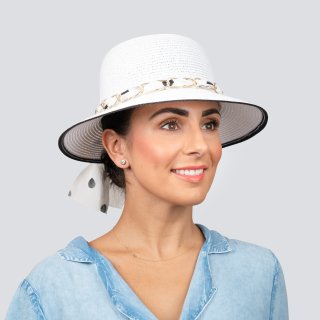 S413- LADIES WIDE BRIM STRAW WITH SPOT SCARF BAND S413- LADIES WIDE BRIM STRAW WITH SPOT SCARF BAND