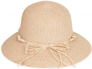 S415- LADIES SHORT BRIM STRAW HAT WITH SHELL/BEAD BAND