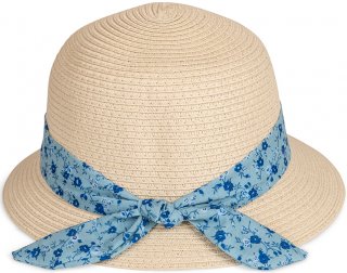 S417- LADIES SHORT BRIM STRAW HAT WITH RIBBON/BOW BAND