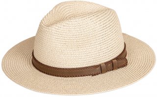 S426- ADULTS UNISEX STRAW FEDORA WITH FAUX LEATHER BAND