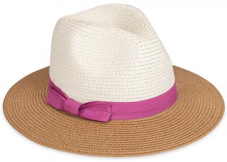 S429- LADIES STRAW FEDORA HAT WITH RIBBON BAND