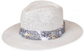 S433- MENS STRAW FEDORA WITH DETAILED BAND AND UNDER BRIM